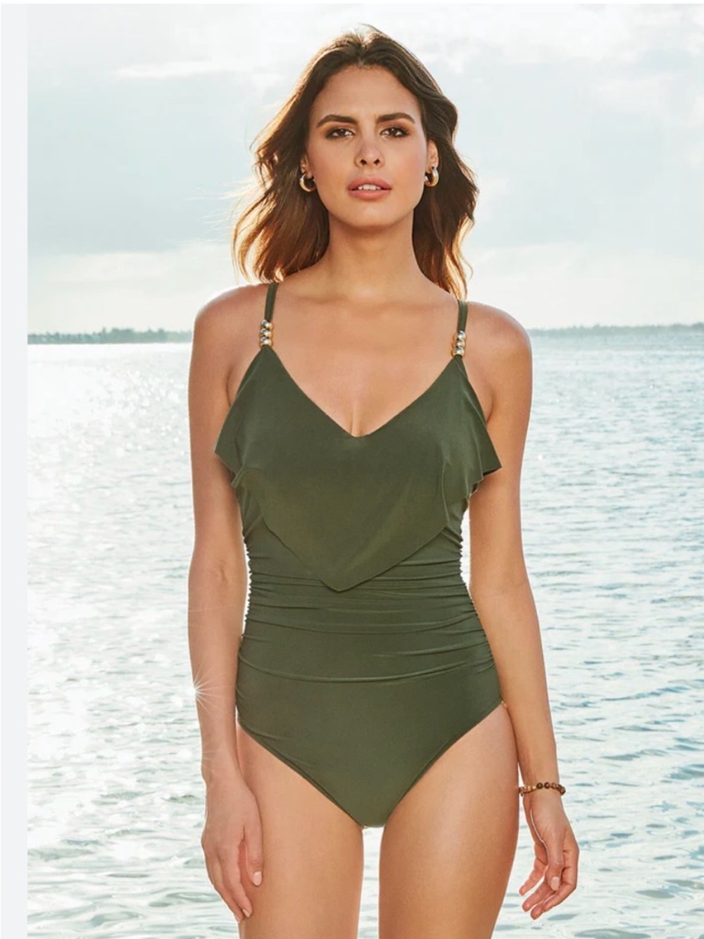 MagicSuit Isabel Olive Military Green Slimming One Piece Swimsuit Sz 8